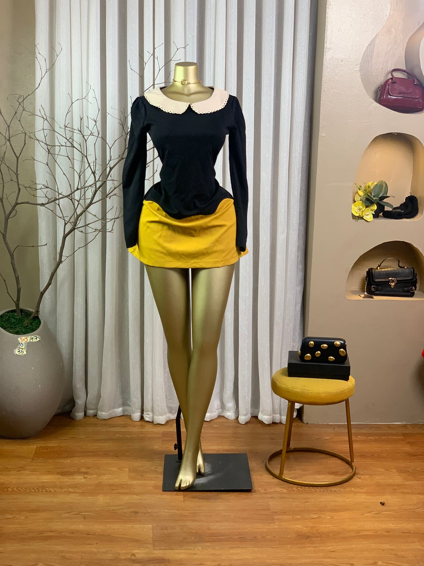 JOY47 SIZE10 Length36 black&yellow dress