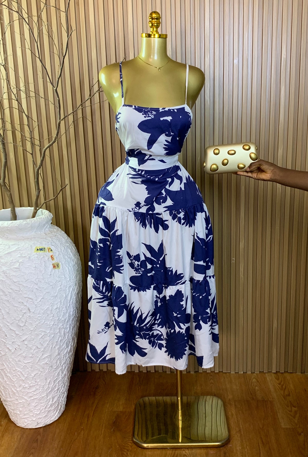 ABBY12 SIZE8/0 Length48 white&blue dress