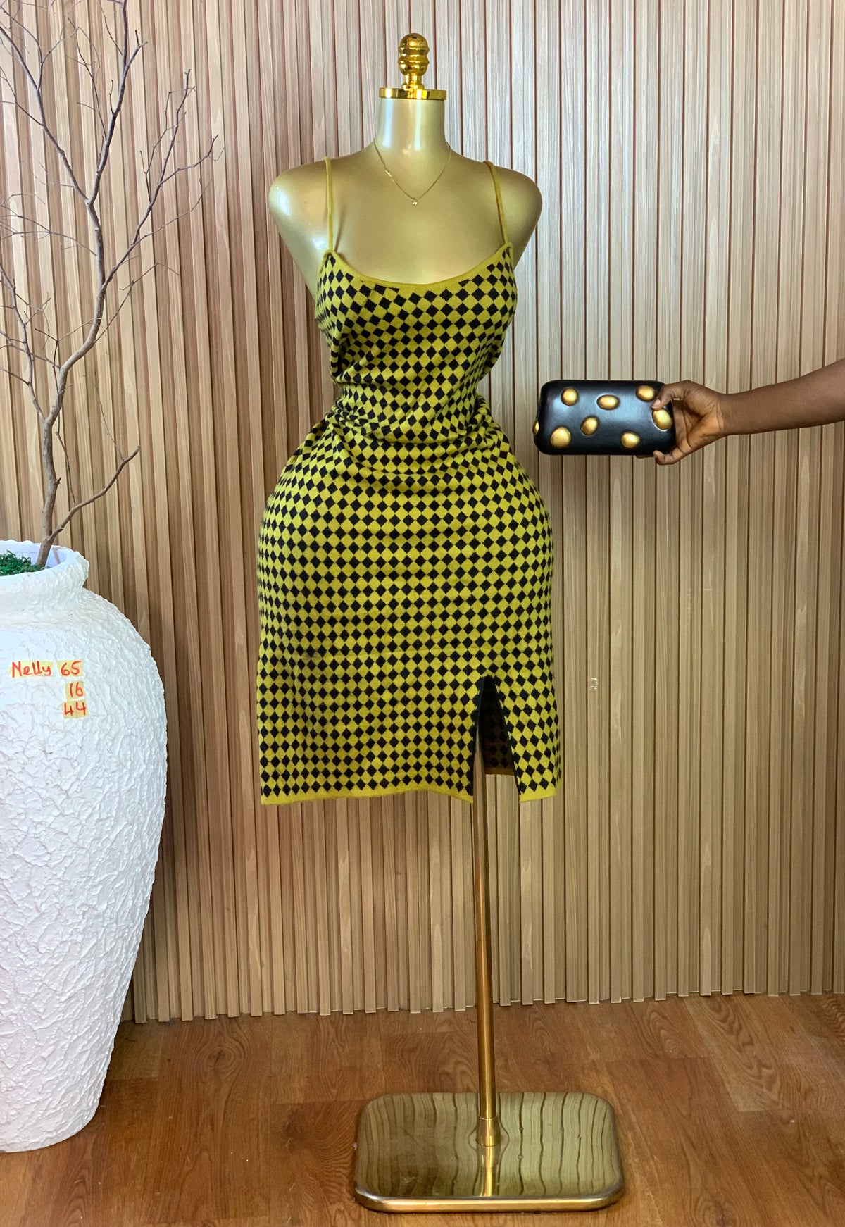 NELLY65 SIZE16 Length44 Yellow &black dress