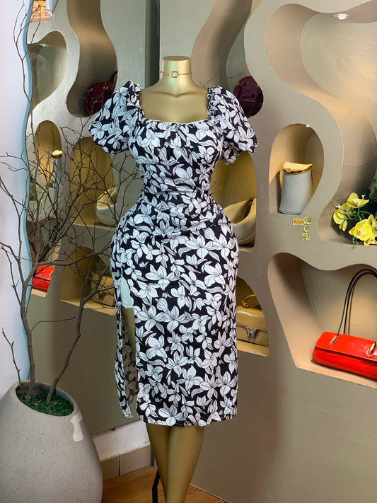 KIYAH14 SIZE10 Length51 white&black dress