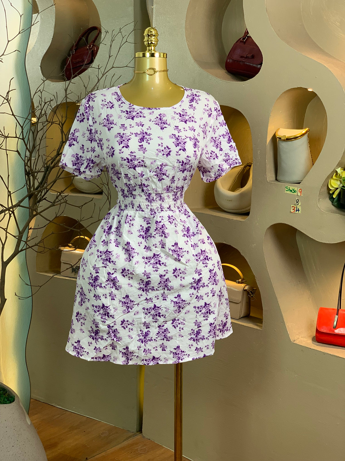 SHAYO9 SIZE8 Length34 purple&white dress