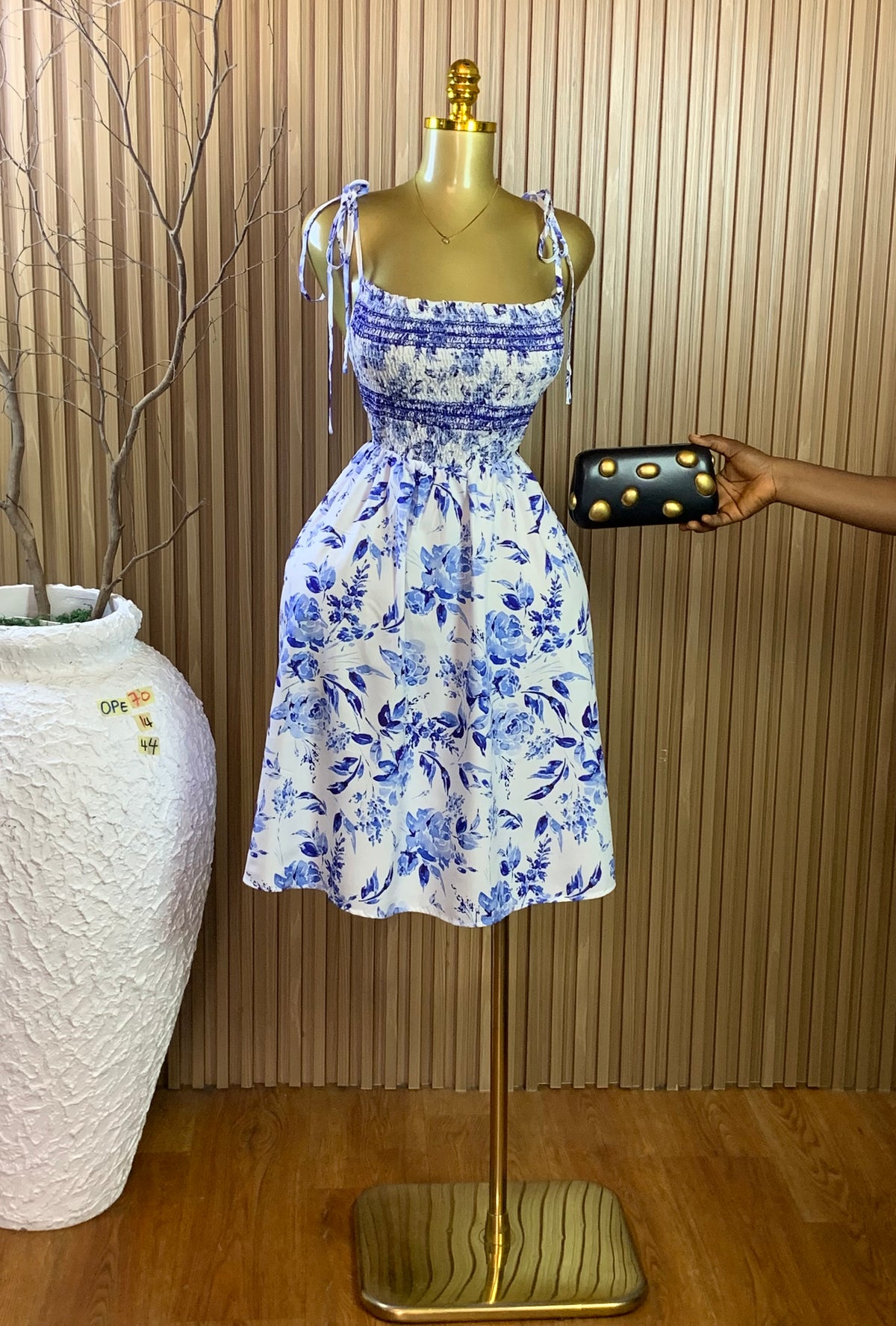 OPE70 SIZE14 Length44 blue&white dress