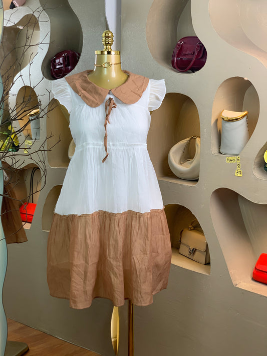 GRACE6 SIZE8 Length37 brown&white dress