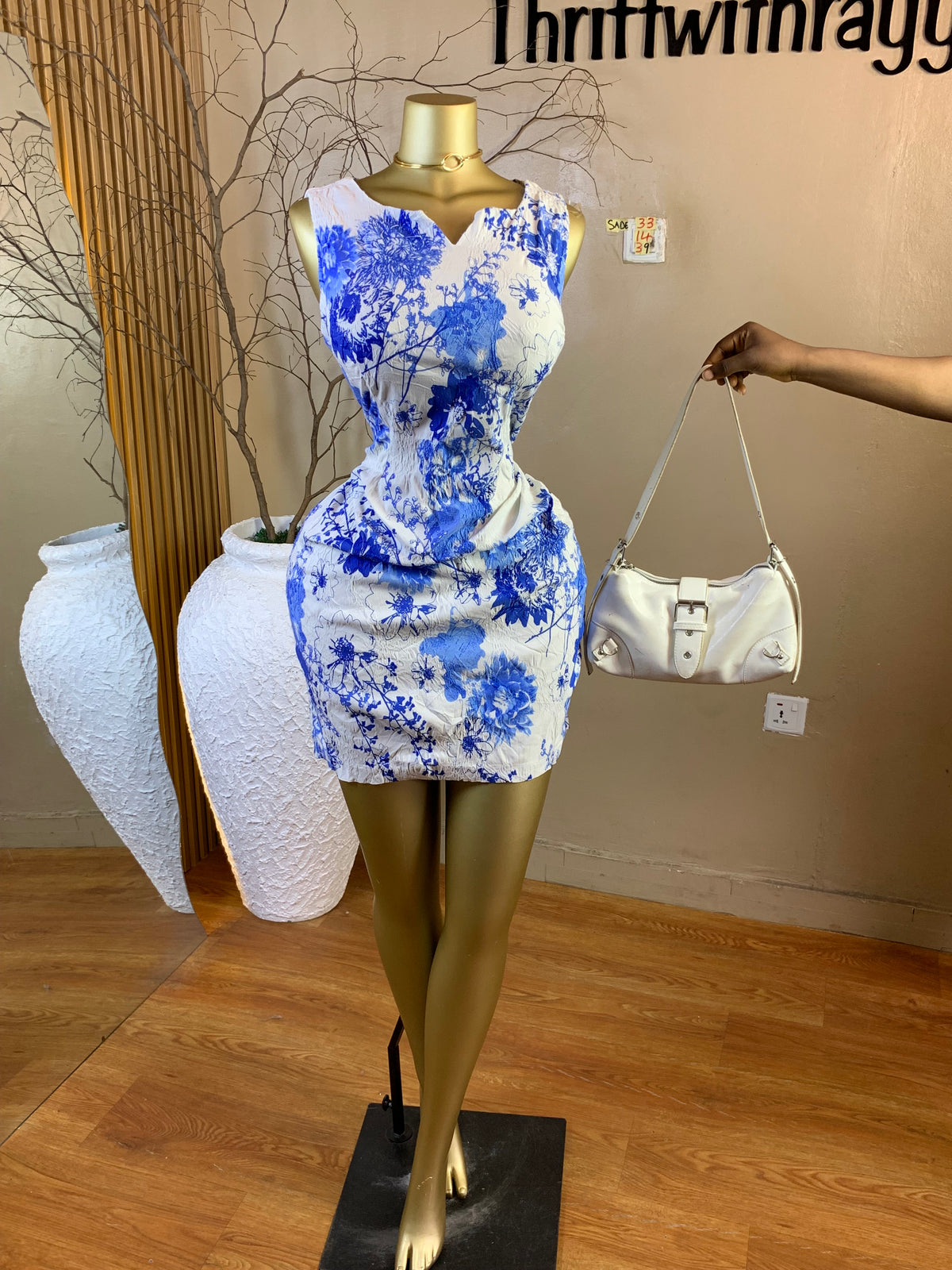 SADE33 SIZE14 Length39 white&blue corporate dress