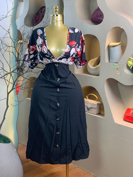 TOLU6 SIZE10 Length49 black floral dress brand new
