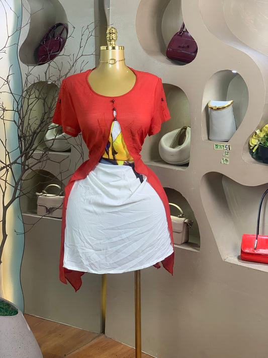 DESSY51 SIZE12 Length39 red&white dress