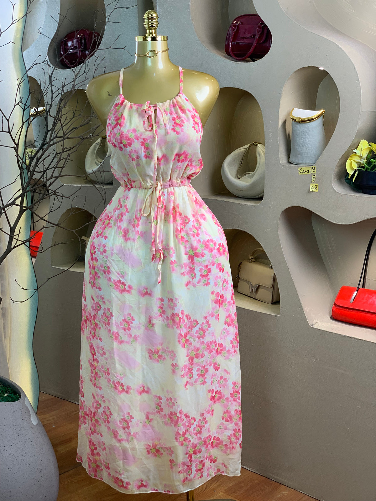 GRACE8 SIZE8 Length52 pink floral dress