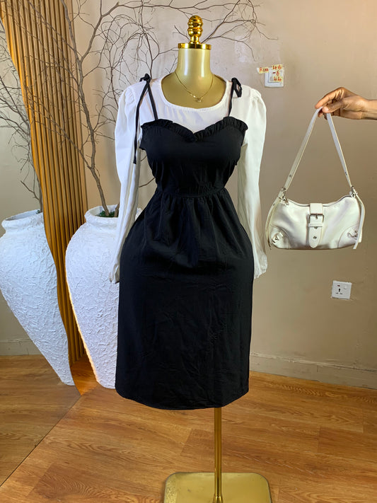 RINA46 SIZE6 Length44 white&black corporate dress