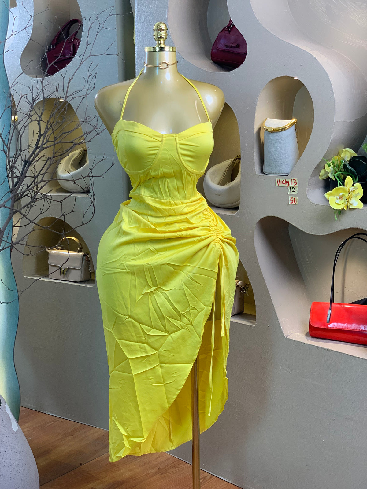 VICKY13 SIZE16 Yellow DRESS Length51
