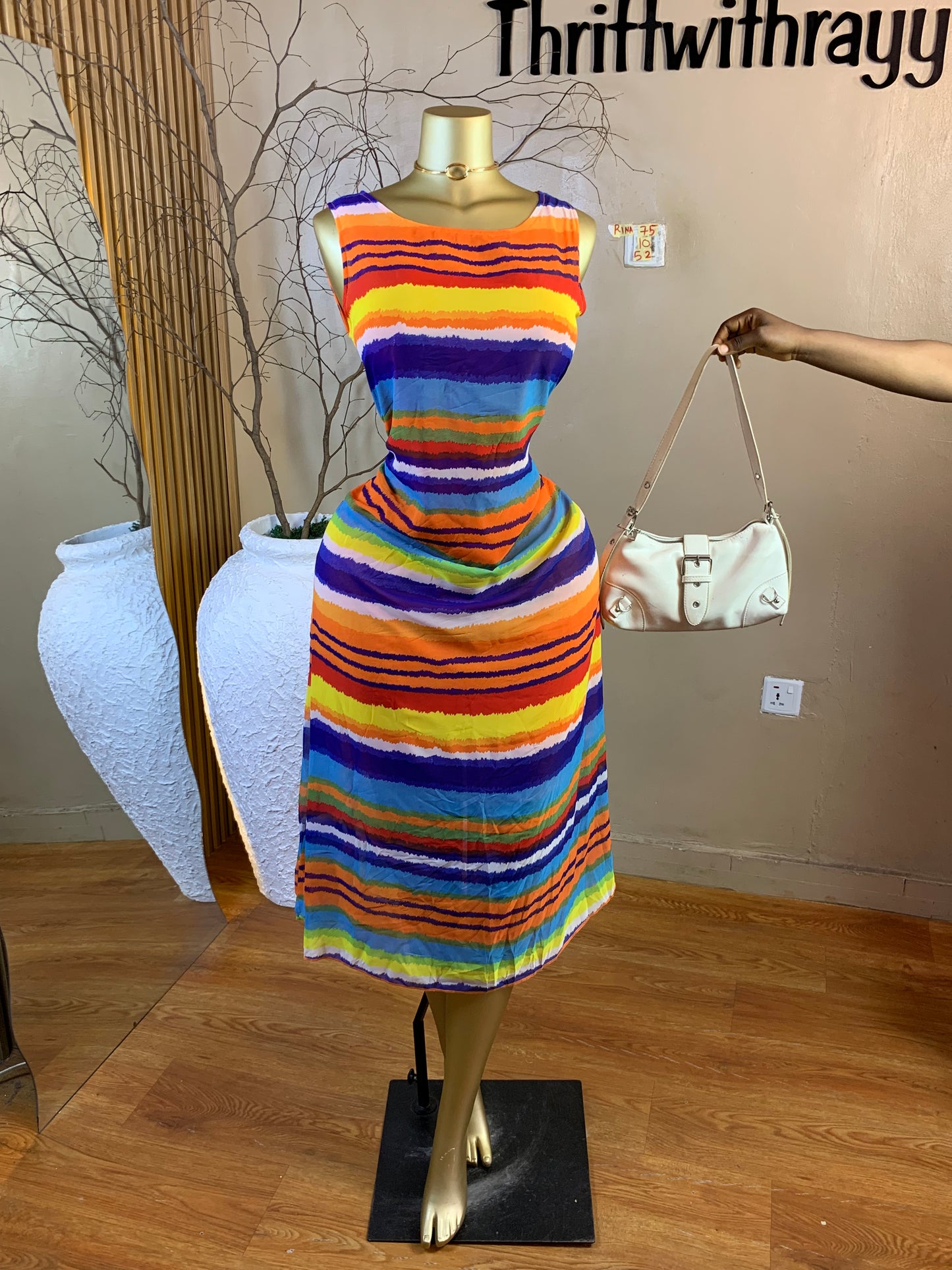 RINA75 SIZE10 Length52 multi color chiffon dress