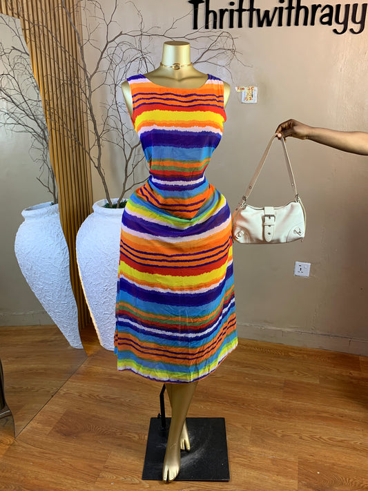 RINA75 SIZE10 Length52 multi color chiffon dress