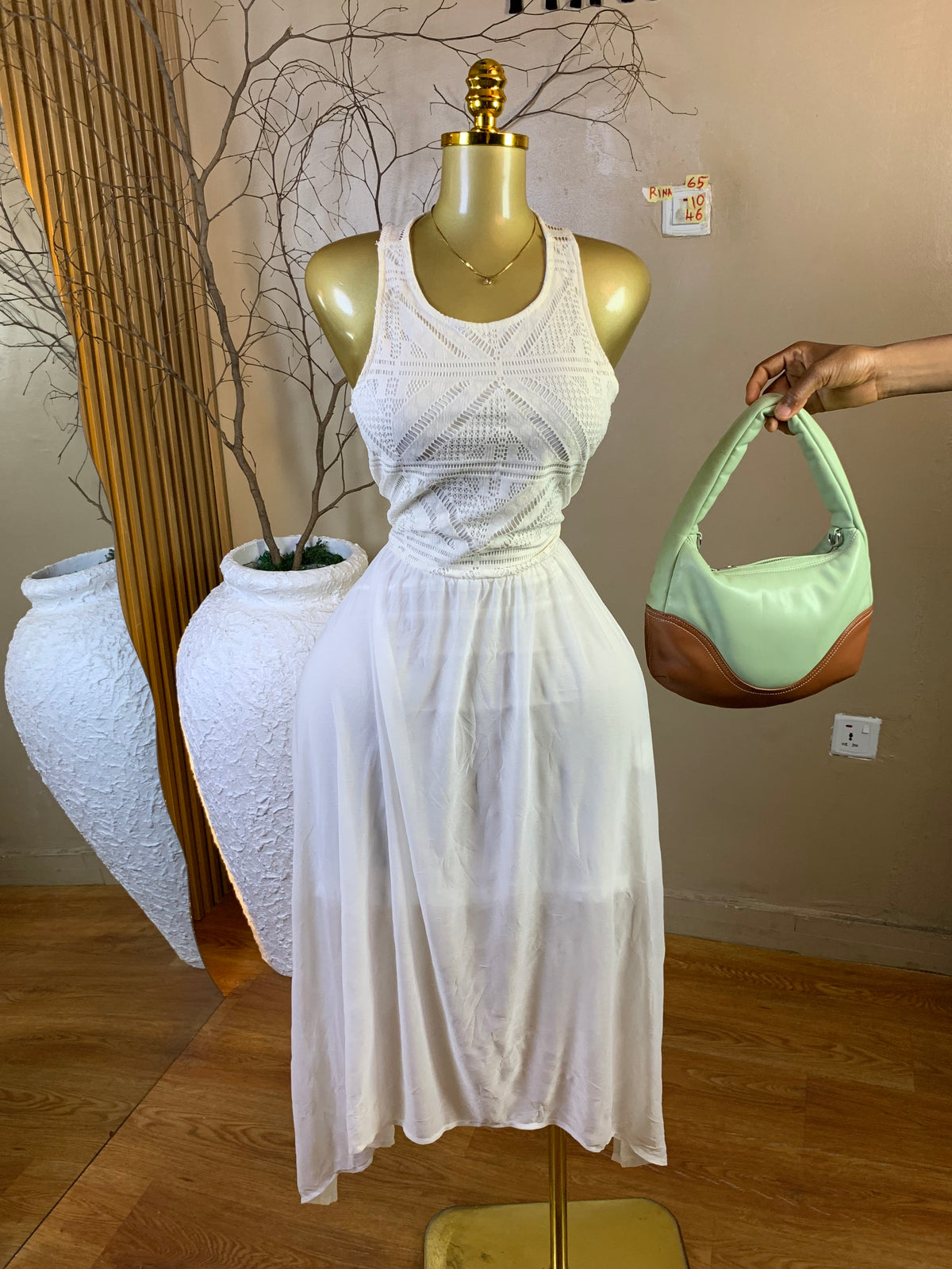 RINA65 SIZE10 Length46 white dress