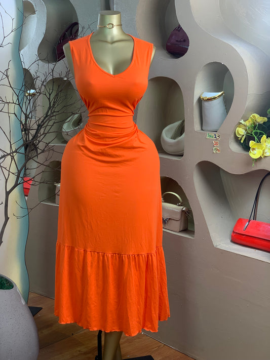 TOLU23 SIZE20 Length58 Orange dress