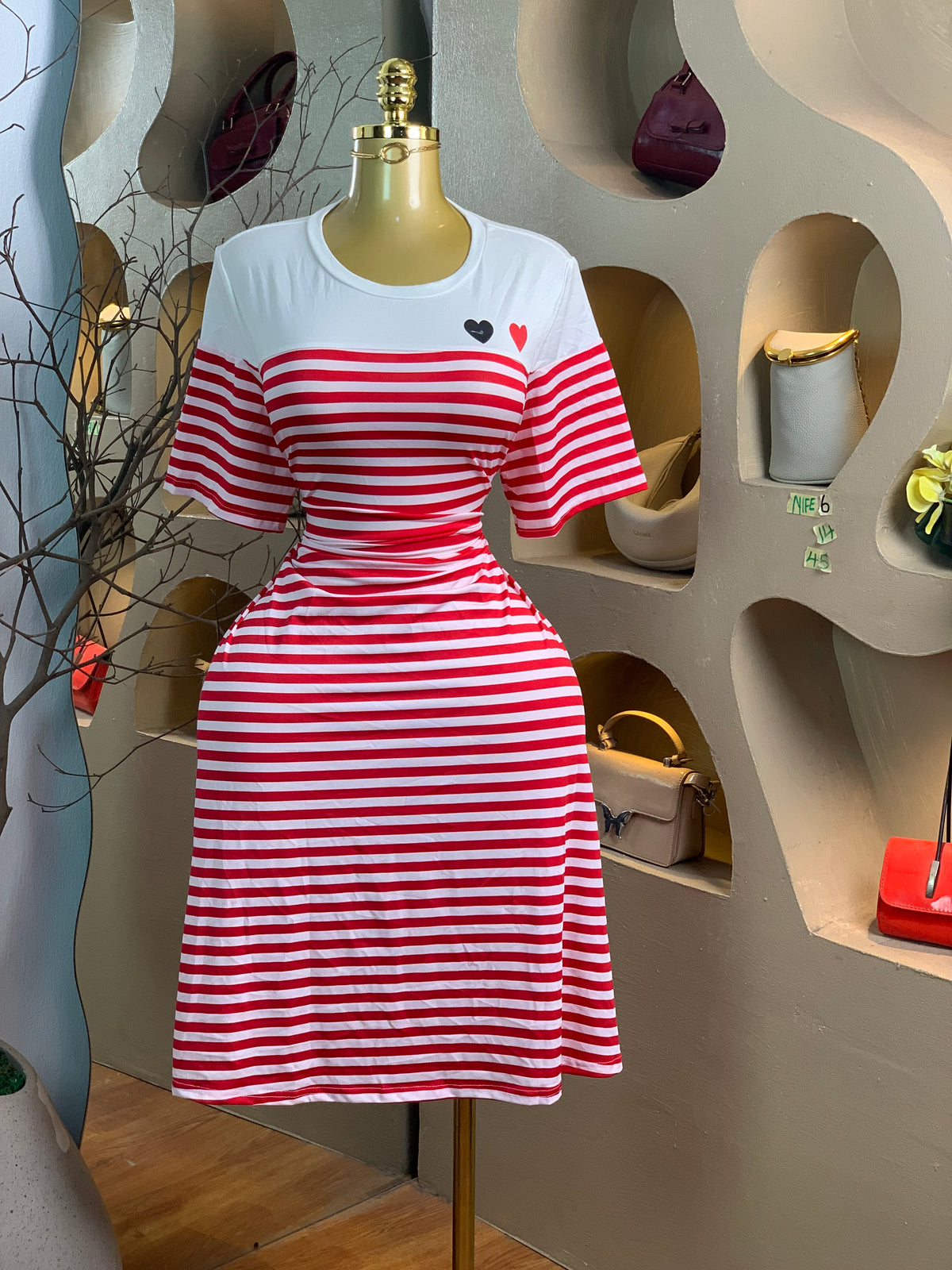 NIFE6 SIZE14 Length45 Pink&white dress