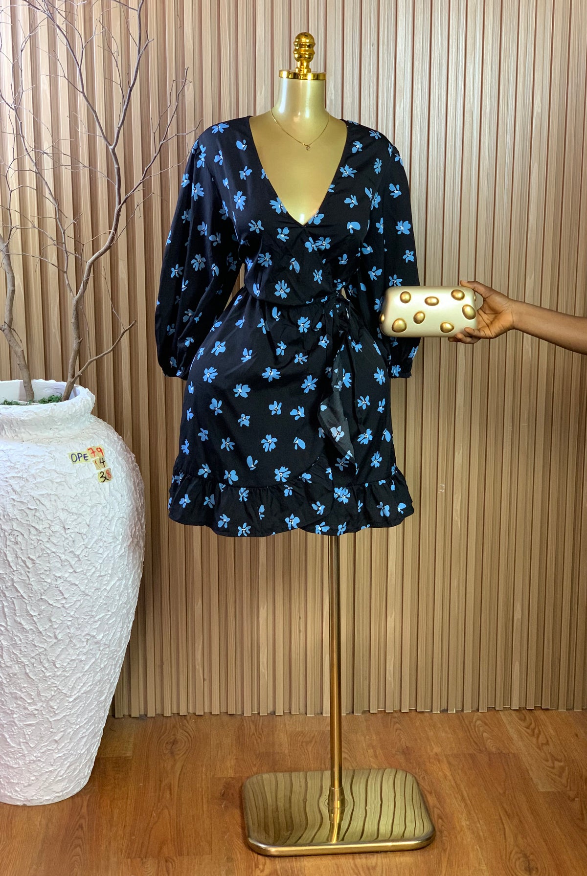 OPE79 SIZE14 Length38 blue&black dress