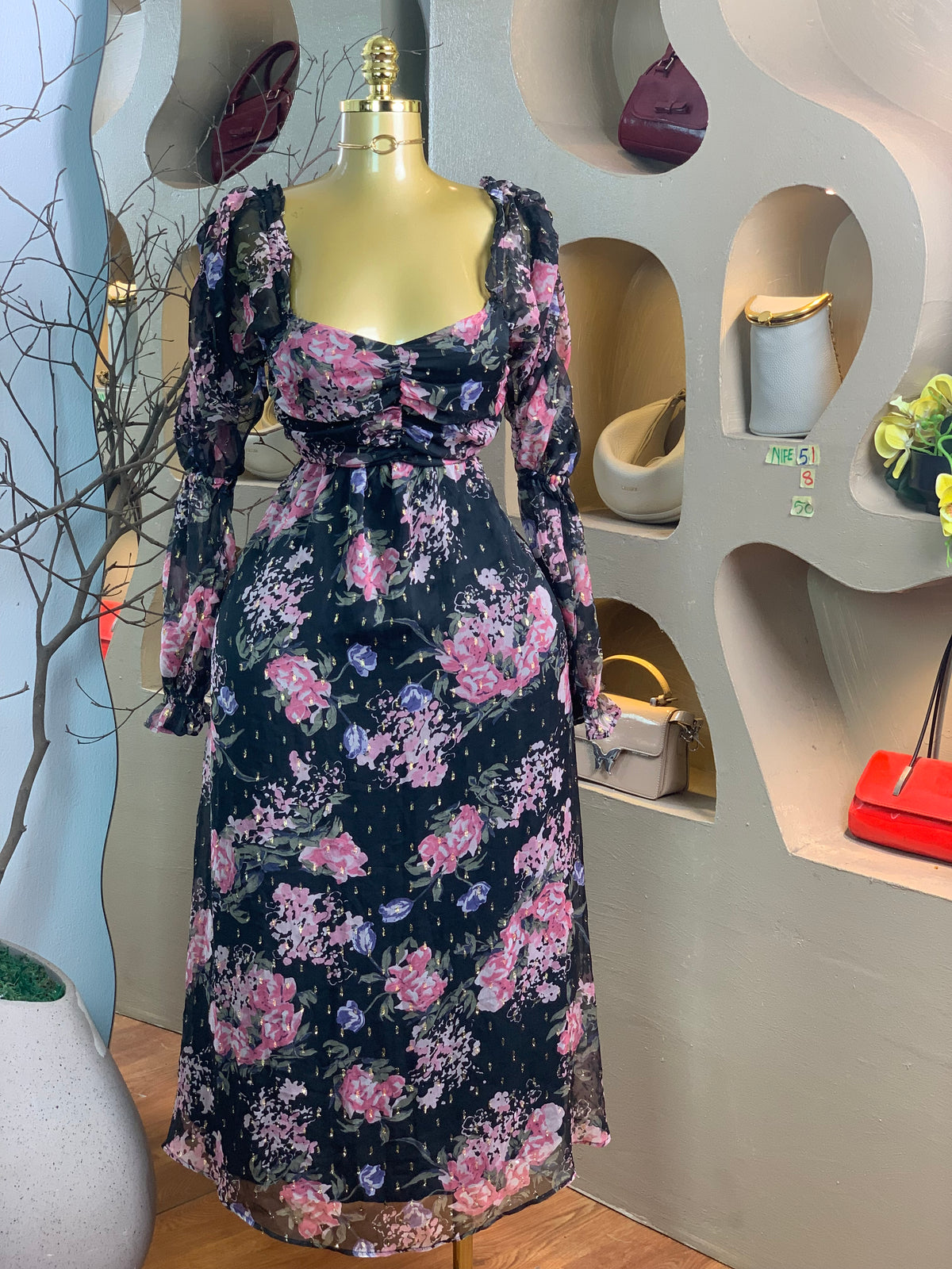 NIFE51 SIZE8 Length50 floral dress