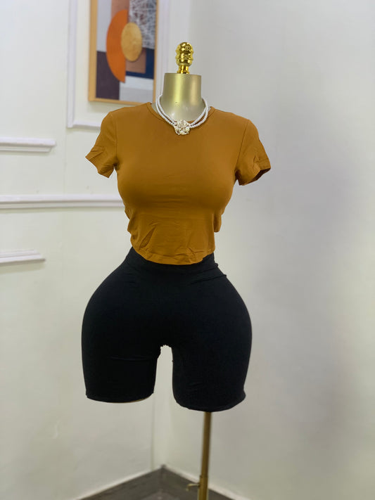 BRAND NEW CROP TOP (caramel brown) size 6-10