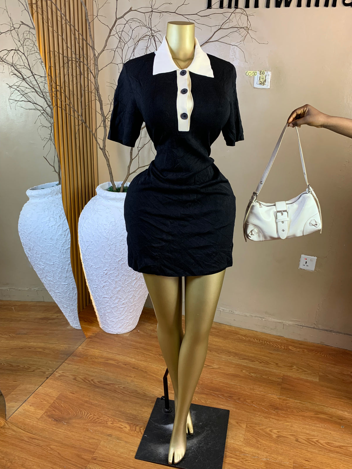 COCO36 SIZE14 Length35 black&cream dress