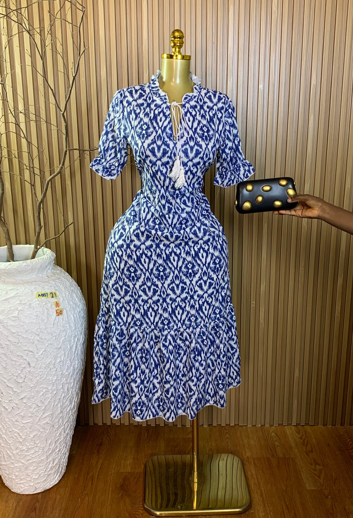 ABBY21 SIZE10 Length50 white&blue dress