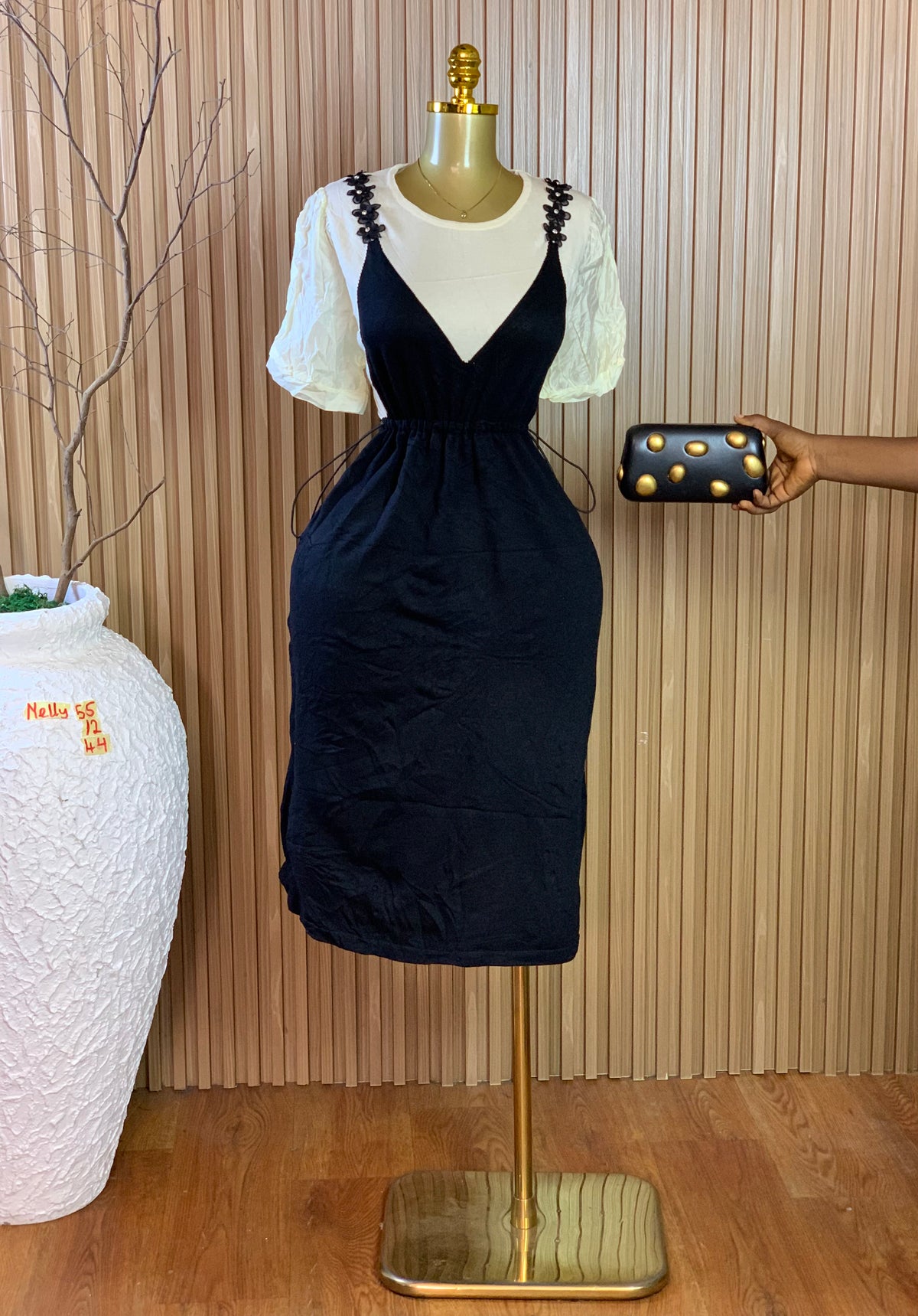 NELLY55 SIZE12 Length44 White&black dress