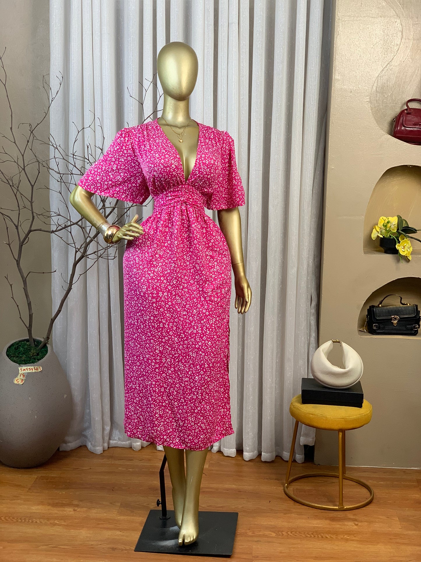 SASSY41 SIZE18 Pink&white floral DRESS Length53