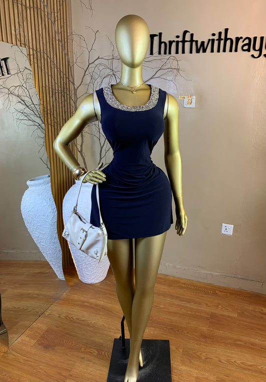 TOYO39 SIZE10 Length37 navy blue dress