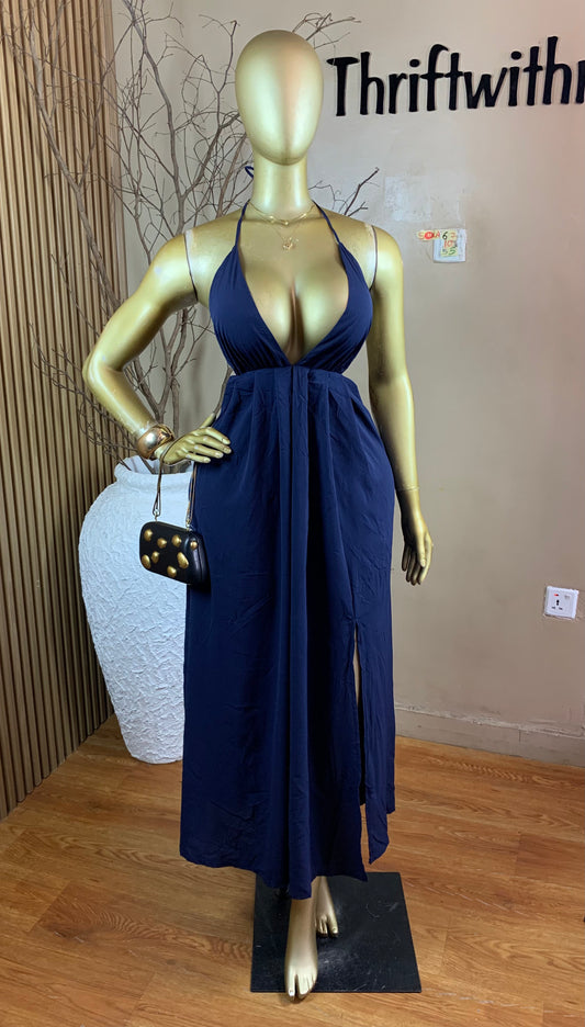 SOLA67 SIZE10 Length55 Navy blue dress