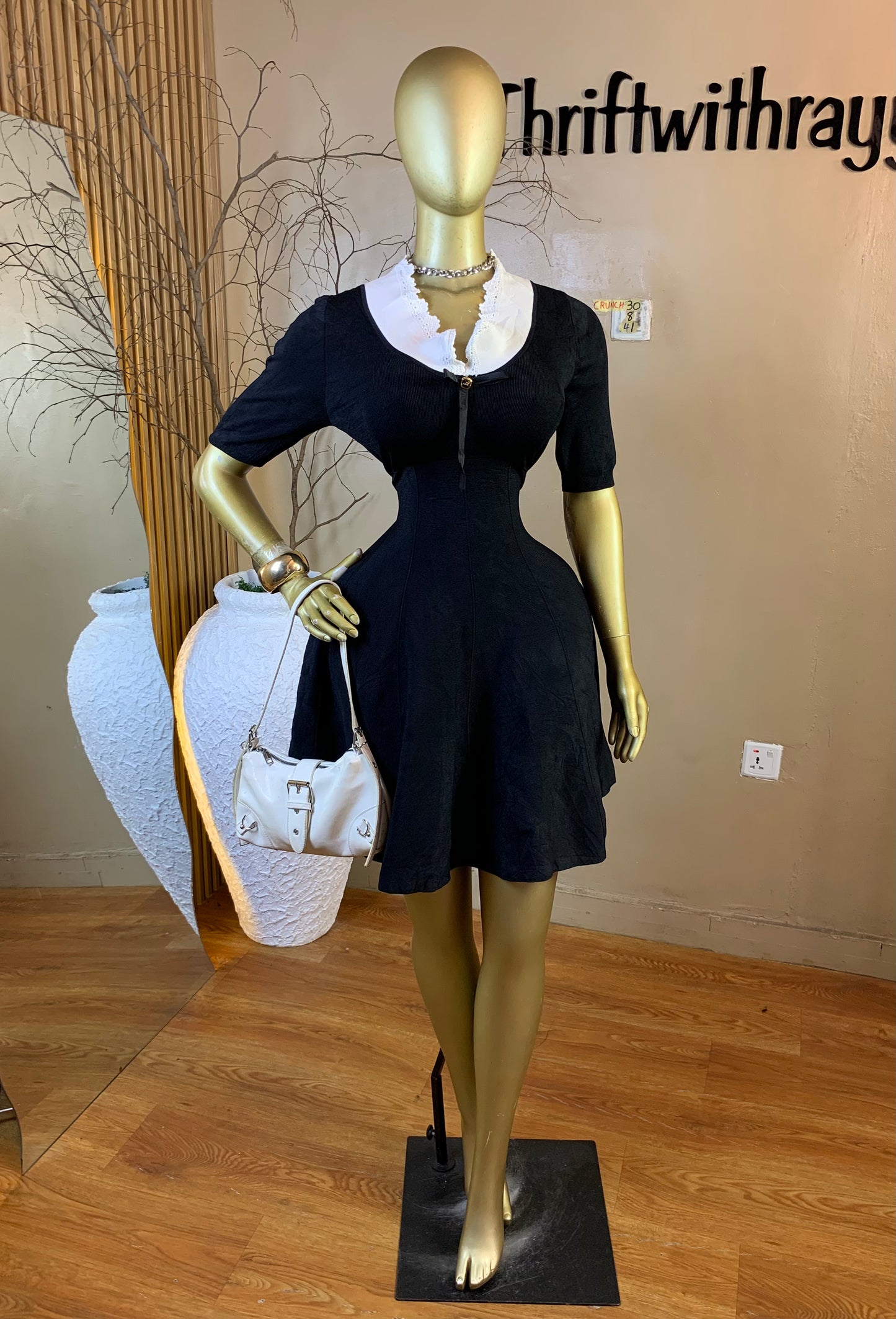 CRUNCH30 SIZE8/10 Length41 black&white dress