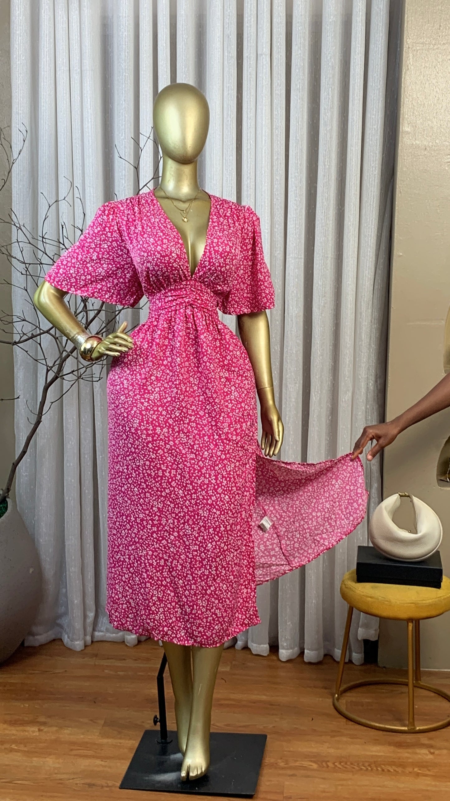 SASSY41 SIZE18 Pink&white floral DRESS Length53