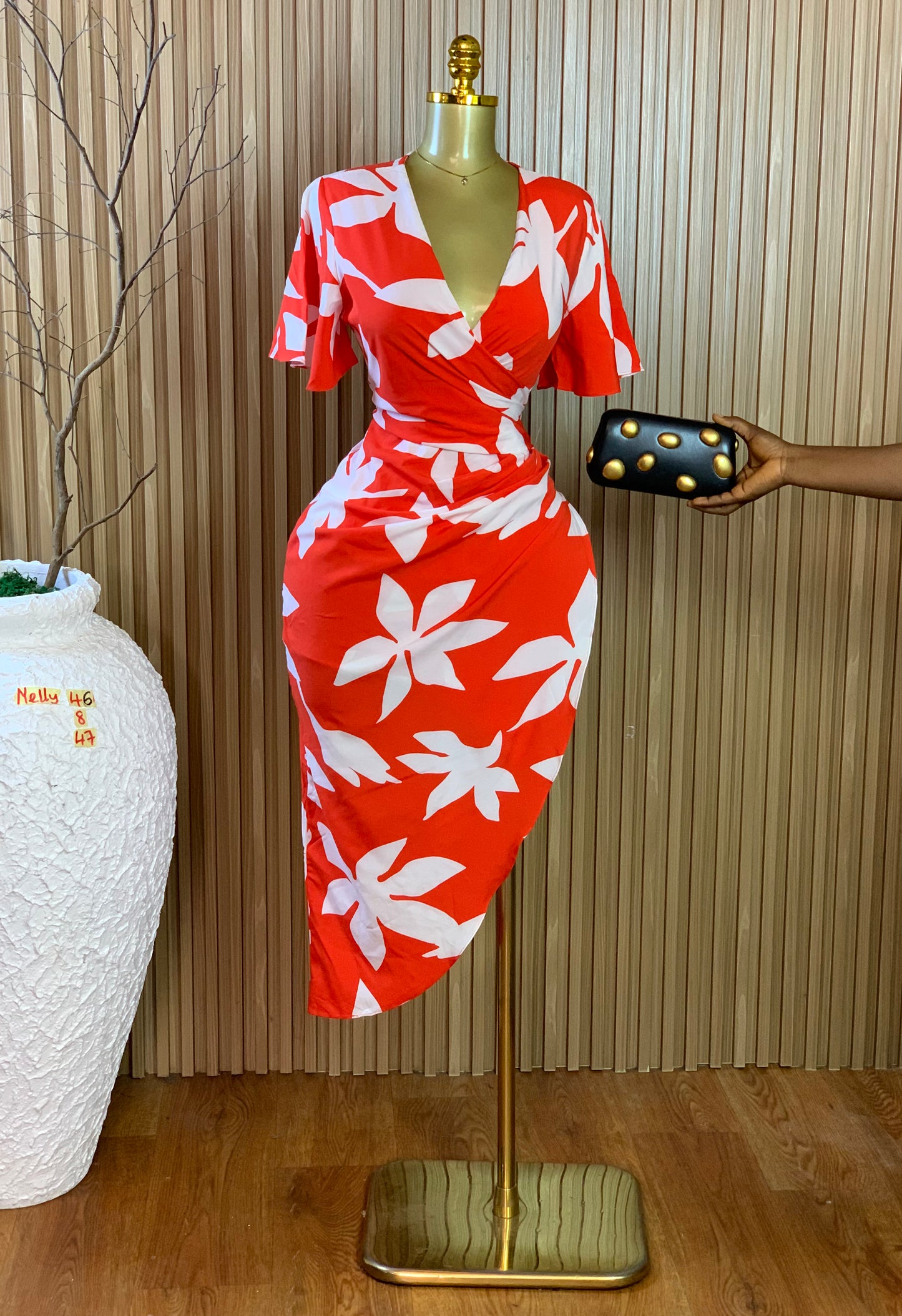 NELLY46 SIZE8 Length47 Orange&white dress