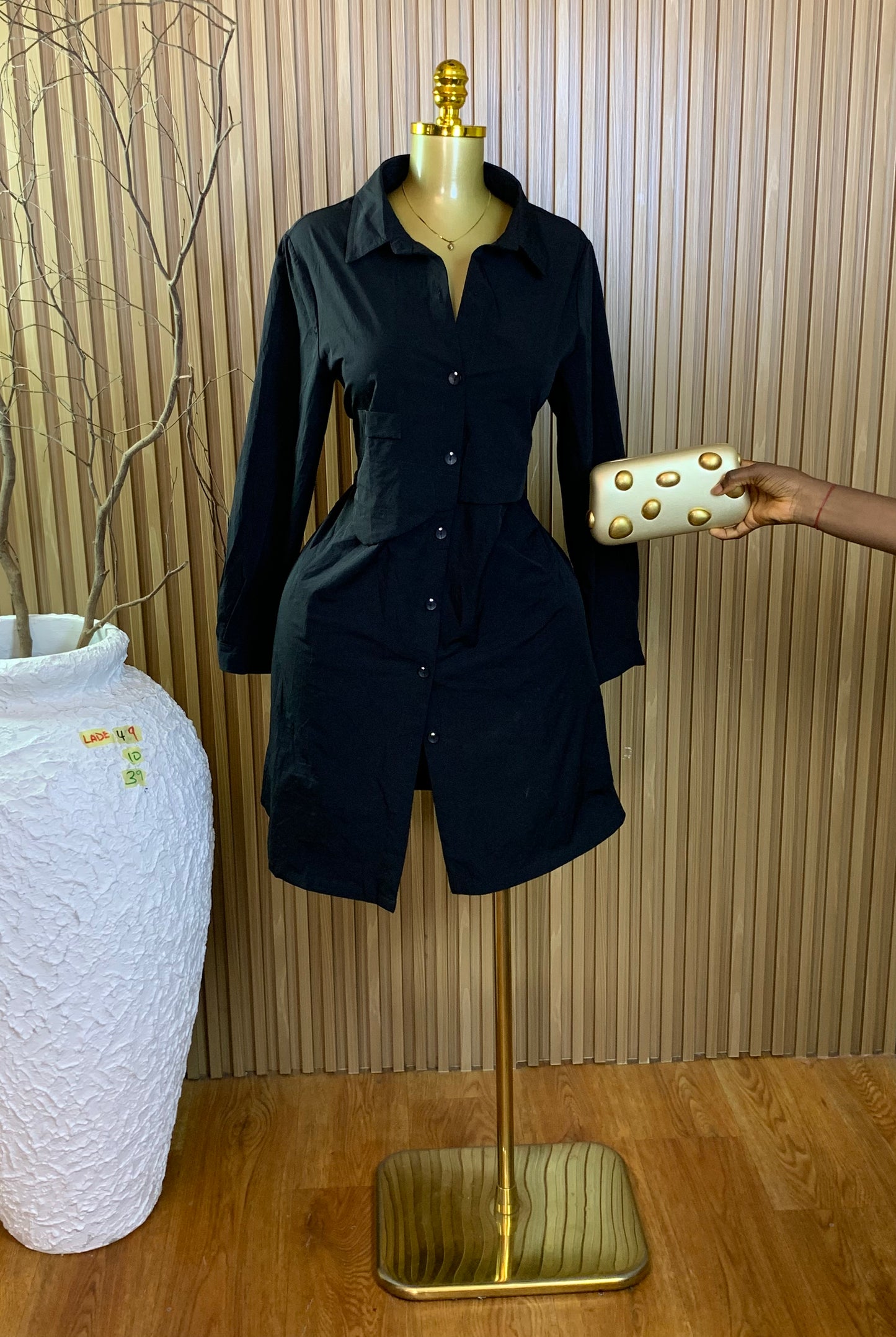 LADE49 SIZE10 Length39 black corporate dress one button off