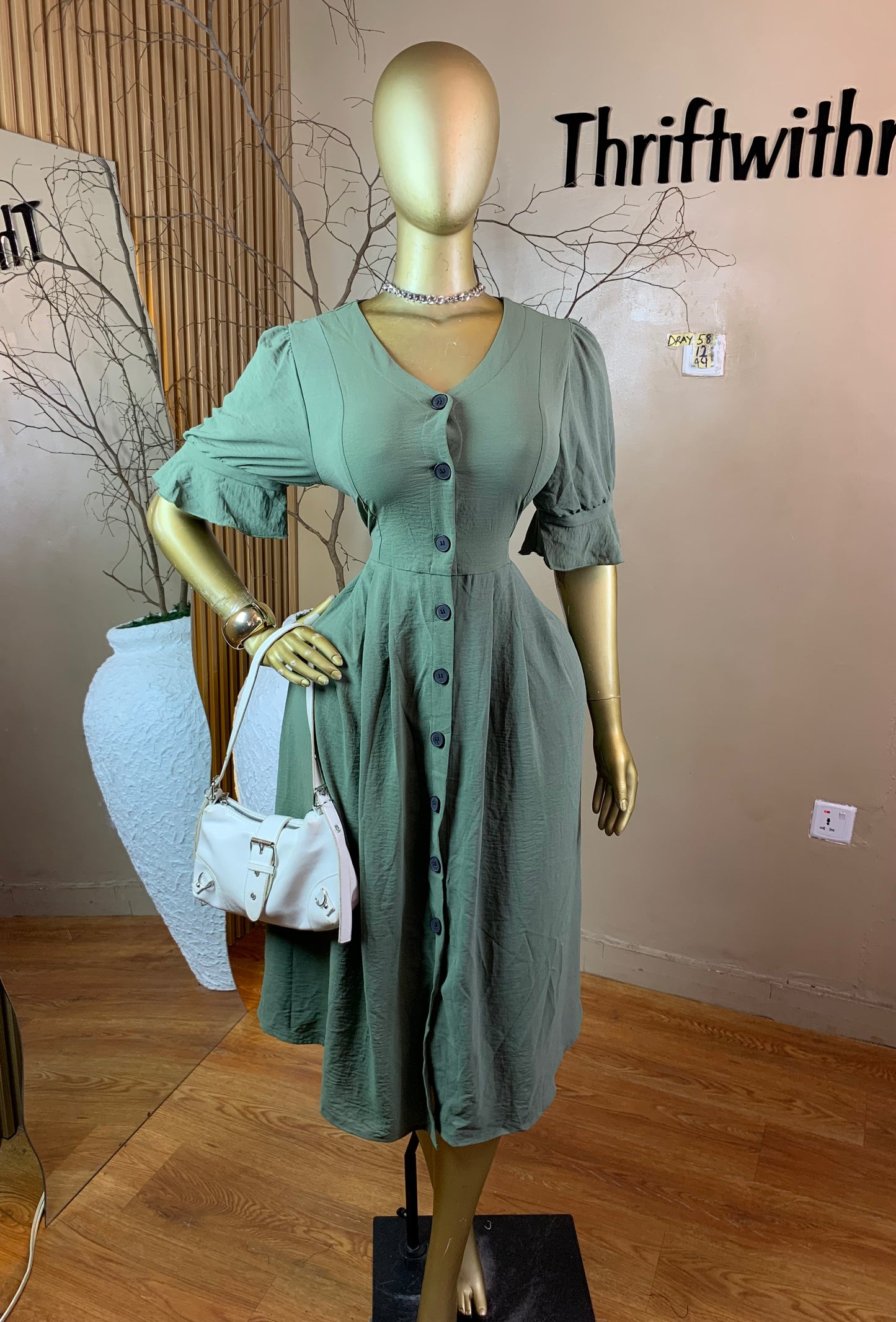 SIZE12 DRAY58 GREEN DRESS Length39