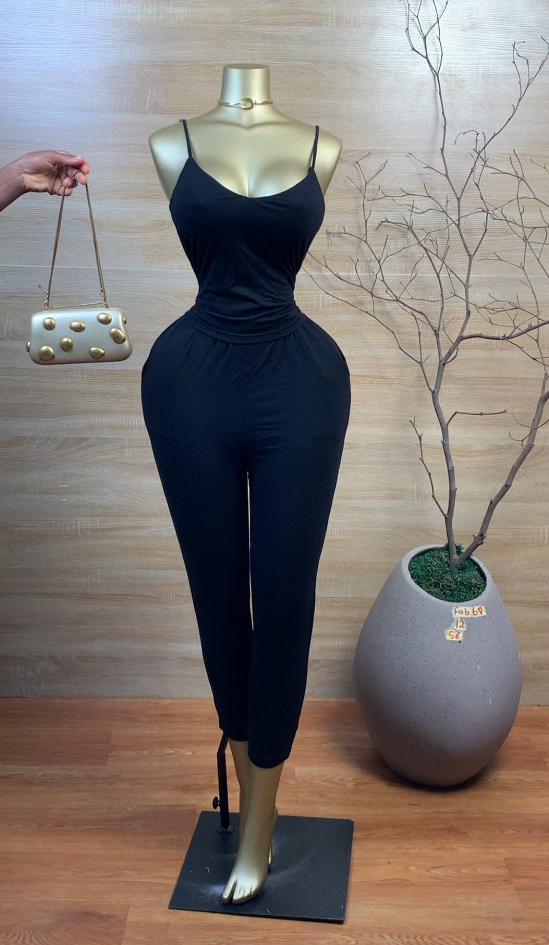 SIZE12 FAB68 Black jumpsuit Length56