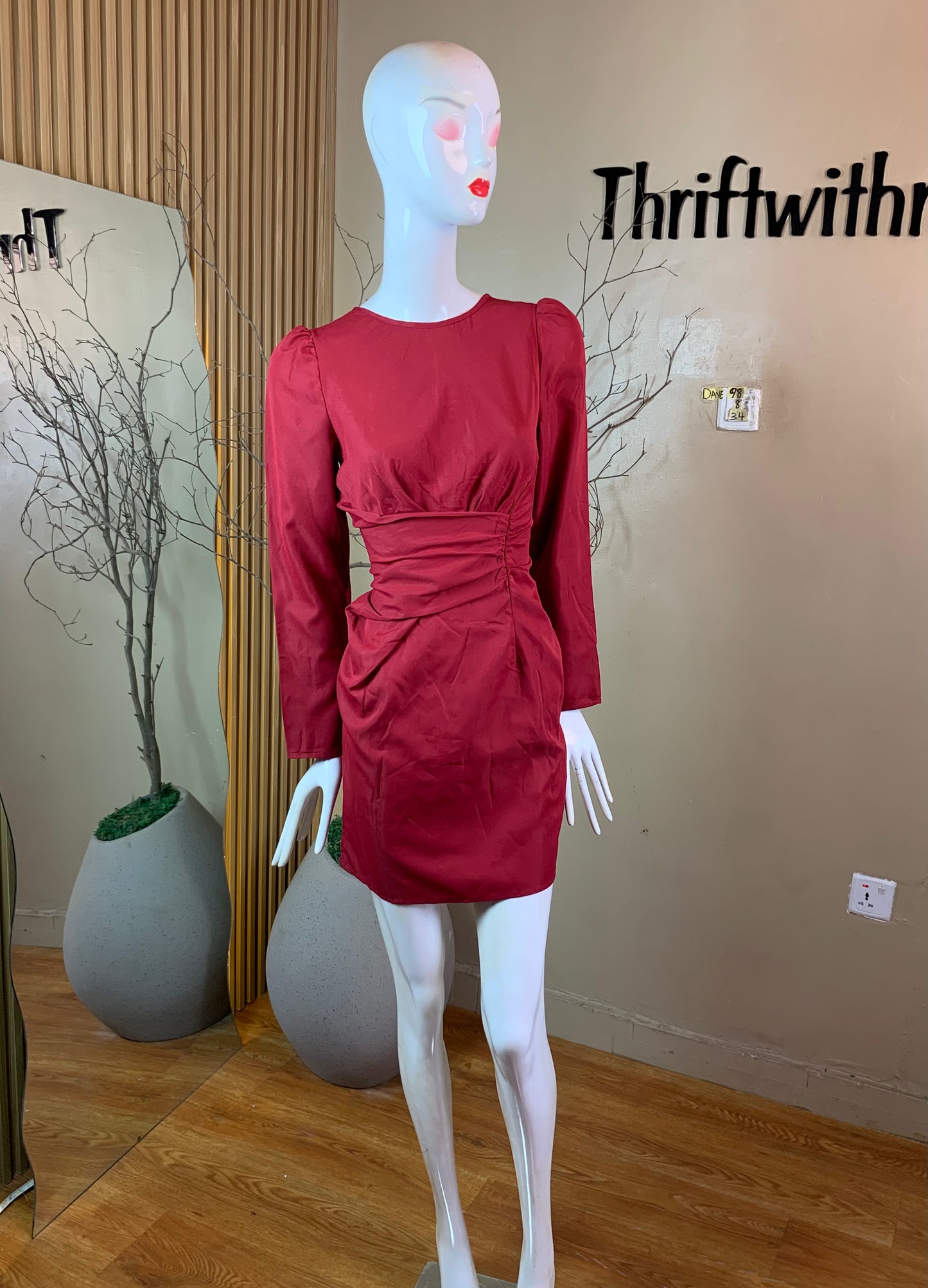 DAVE98 BURGUNDY CORPORATE DRESS SIZE8 Length34
