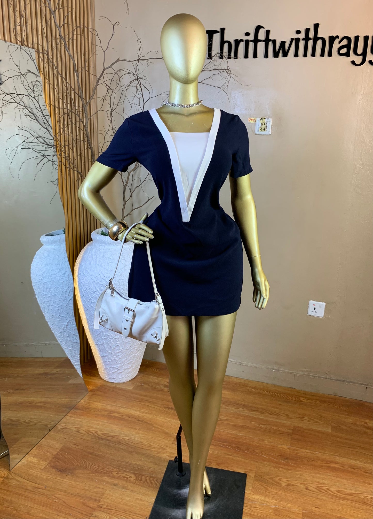 DAMSEL97 SIZE10 Length37 blue&white corporate dress