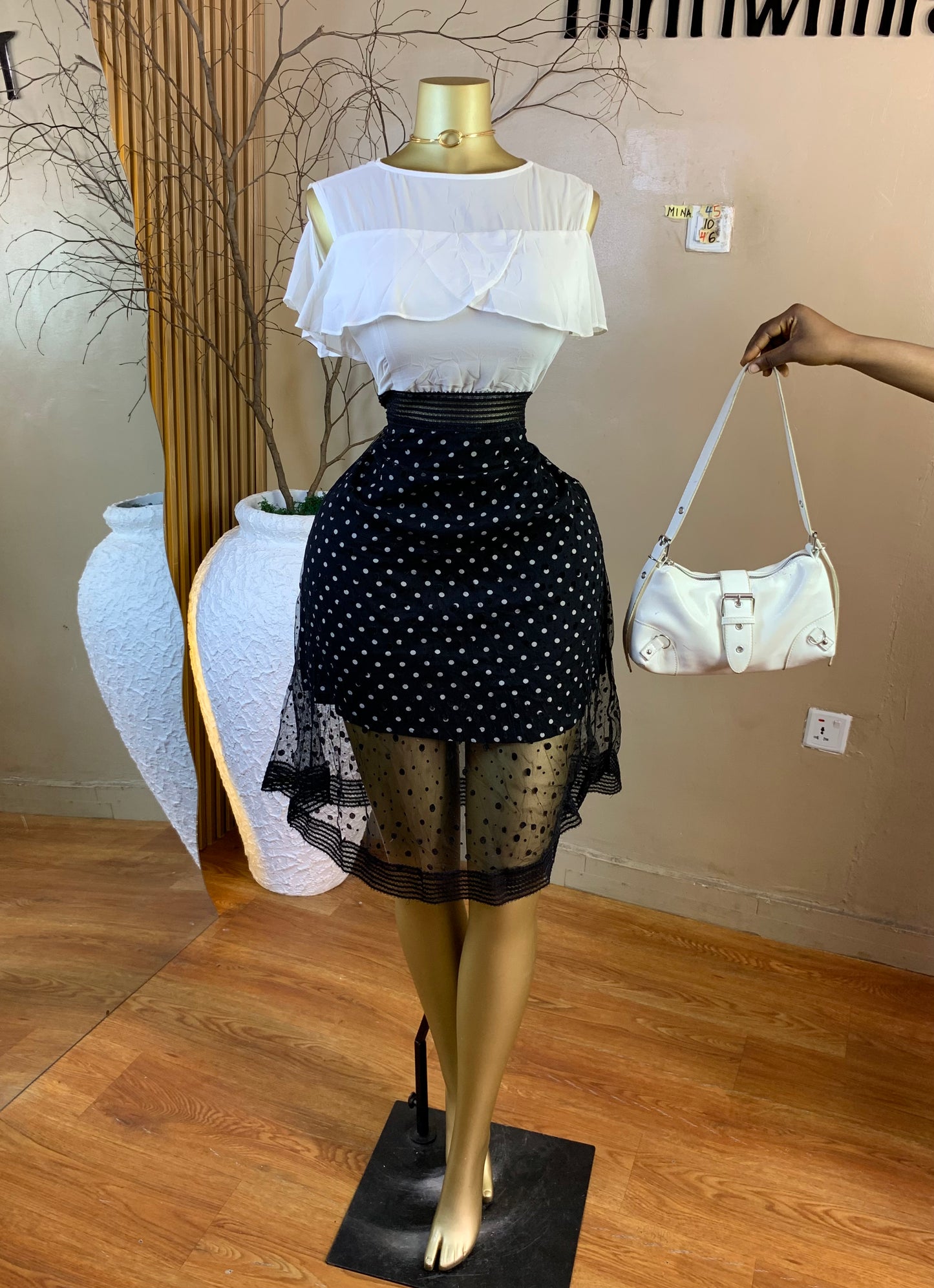 MINA45 SIZE10 Length46 white&black dress