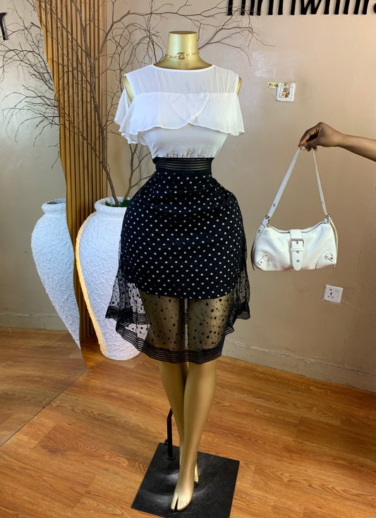 MINA45 SIZE10 Length46 white&black dress