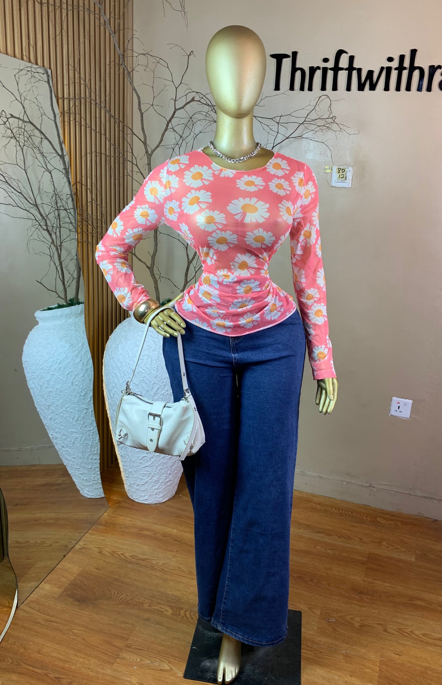 SIZE12 GIRL80 FLORAL MESH TOP ONLY