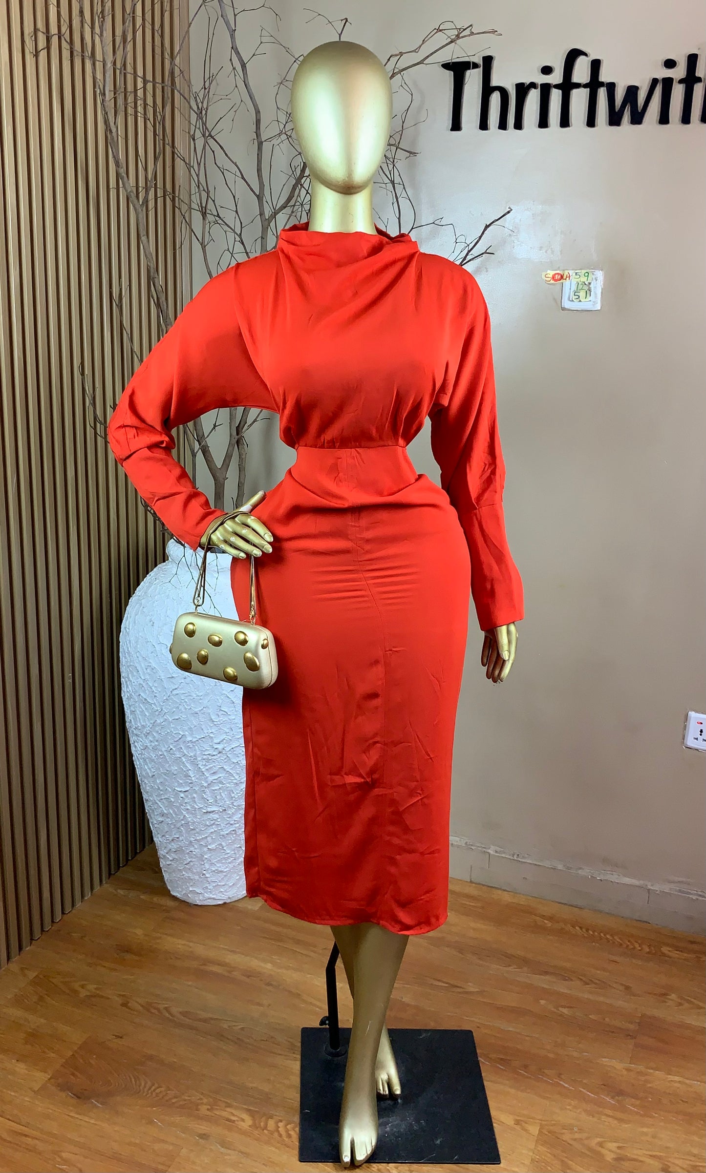 SOLA59  SIZE12 Length51 orange dress Little stain