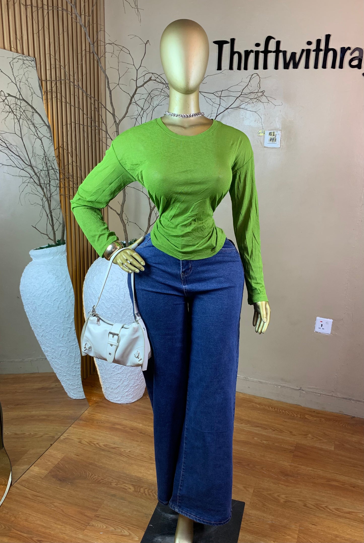 SIZE14 GIRL61 GRREN MESH TOP ONLY