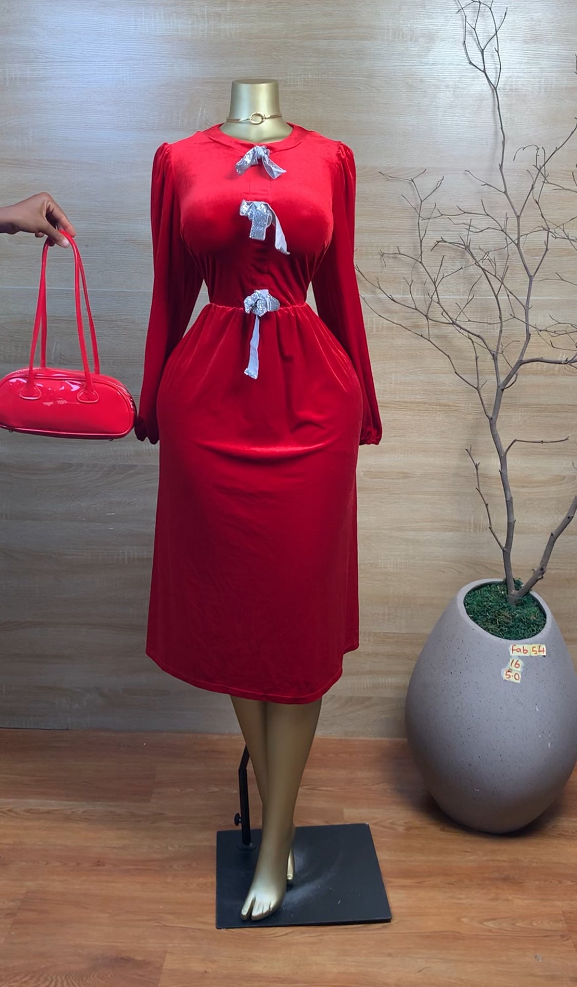 SIZE16 FAB54 Red velvet DRESS Length50