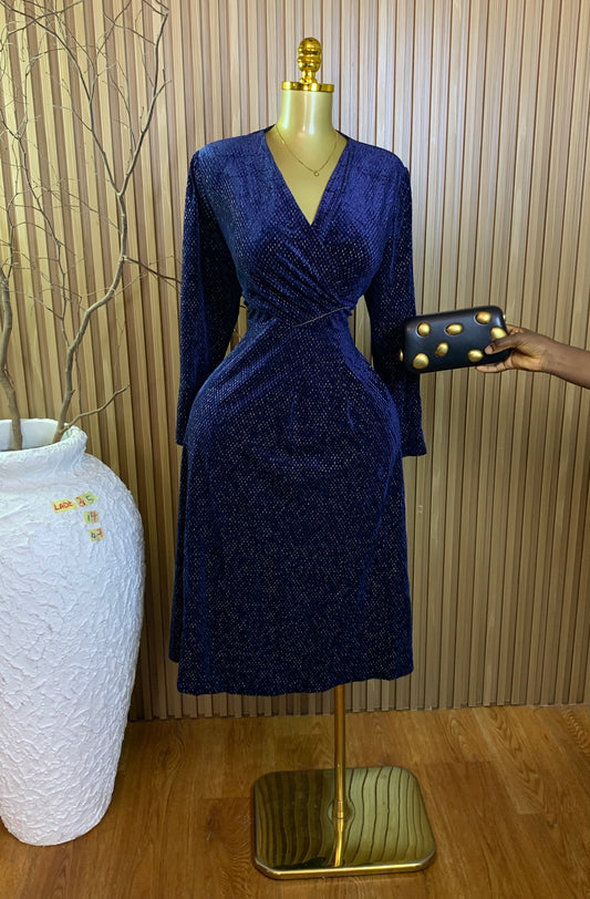 LADE35 SIZE14 Length47 navy blue dress