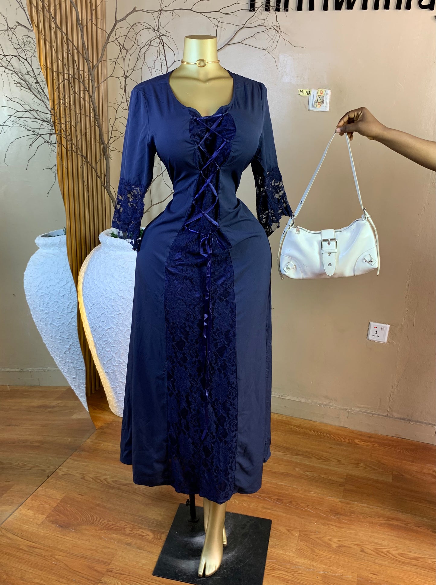 MINA14 SIZE10 Length55 navy blue dress