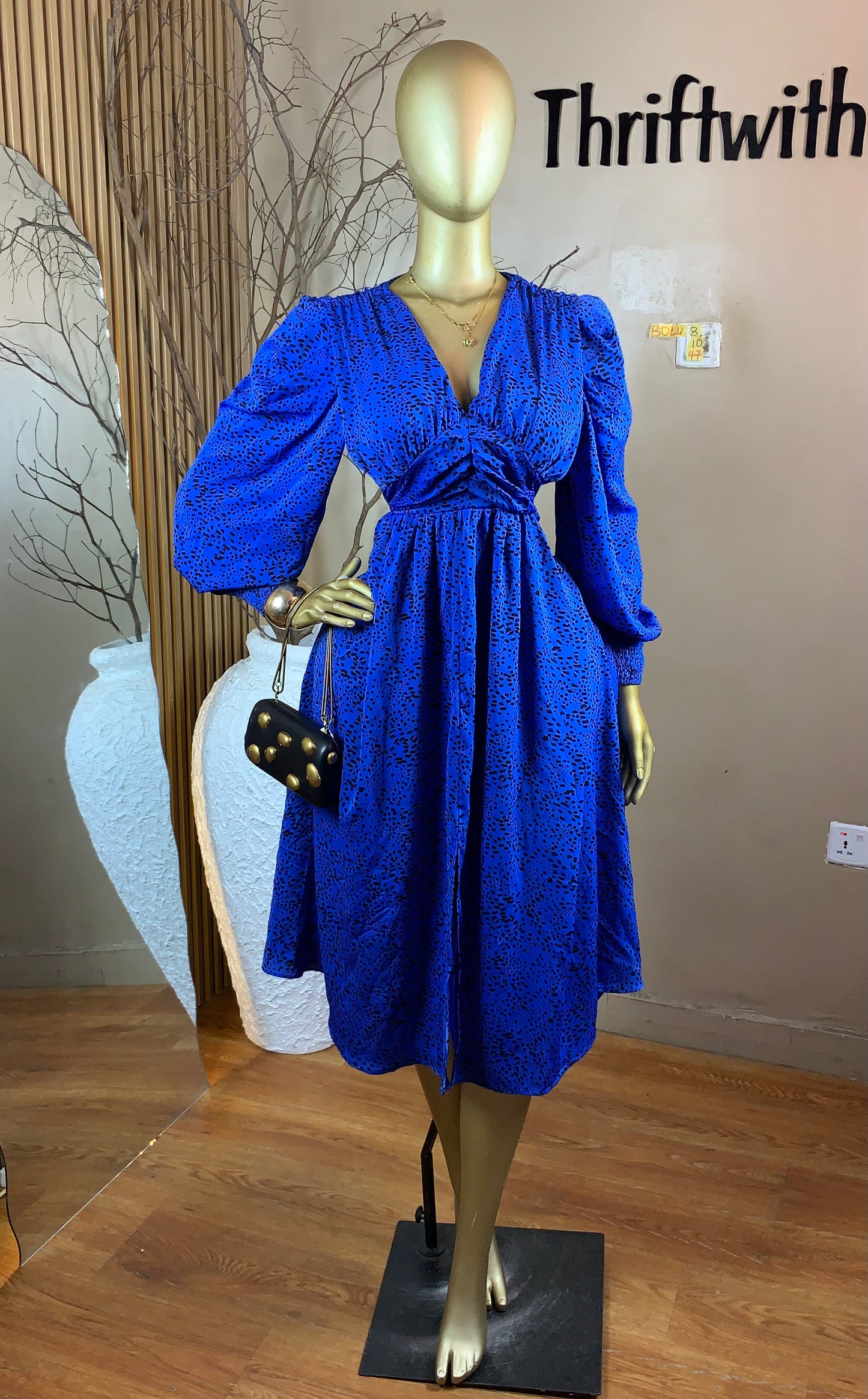 BOLU8 SIZE10 Length47 blue&black dress
