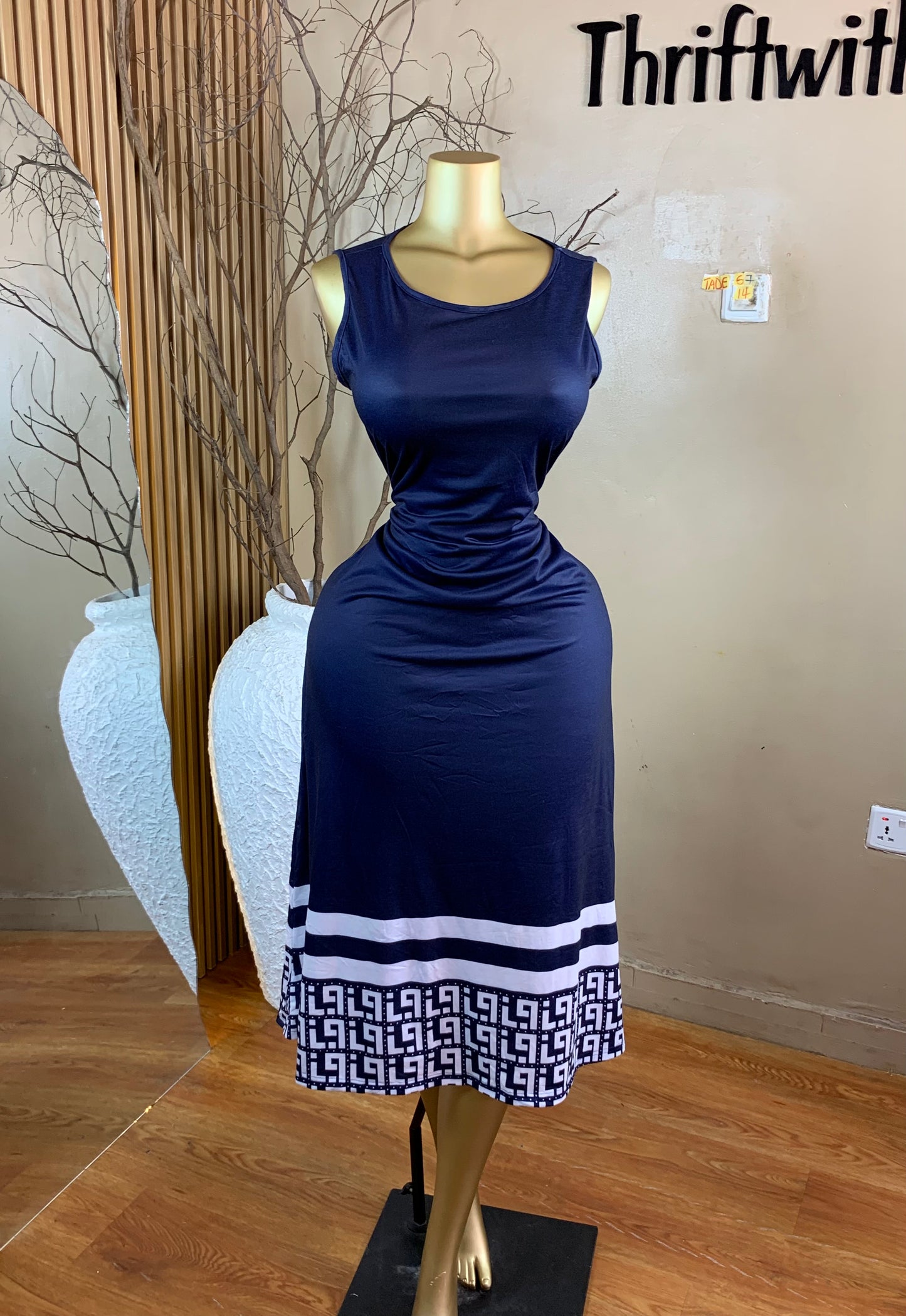 TADE67 SIZE14 White&blue dress