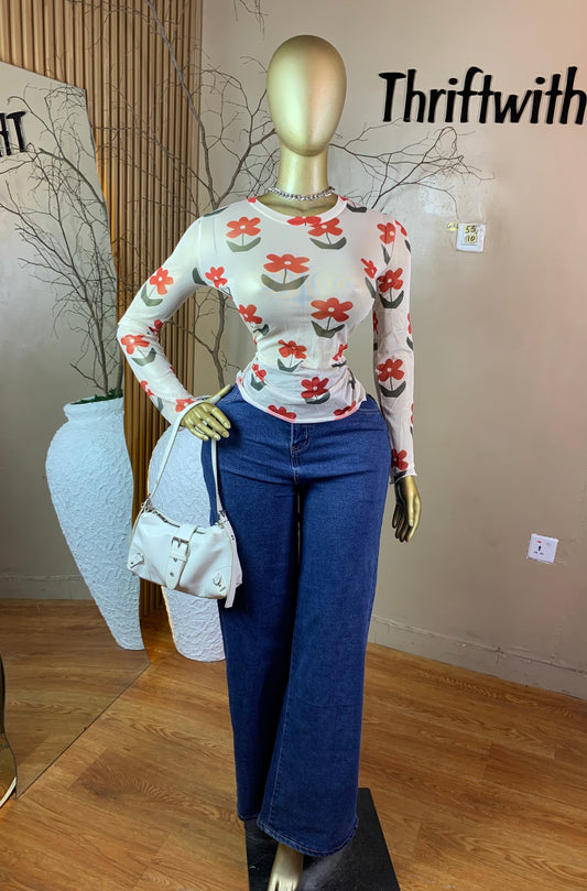 SIZE10 GIRL53 FLORAL MESH TOP ONLY