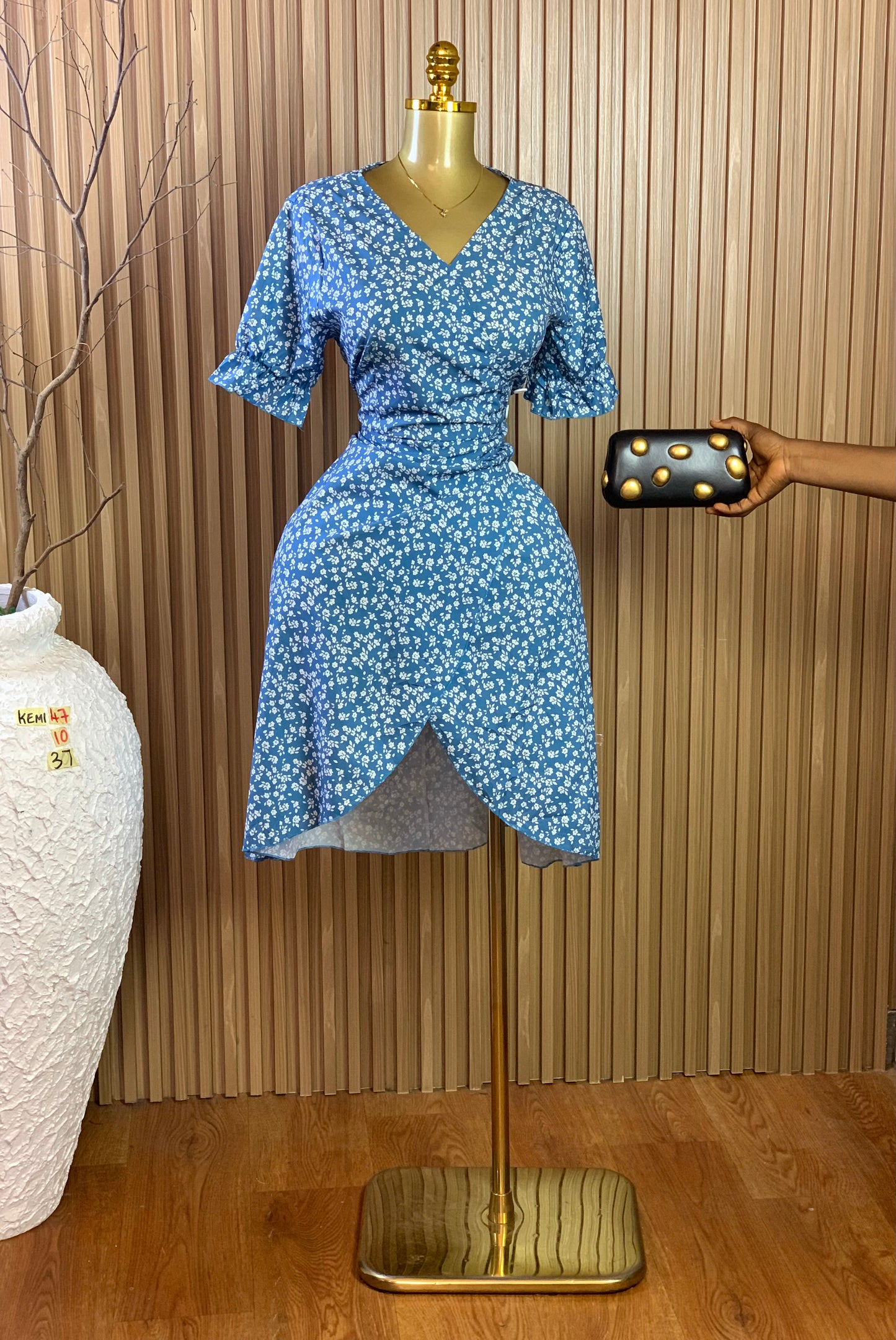 KEMI47 SIZE10 Length37 white&blue dress