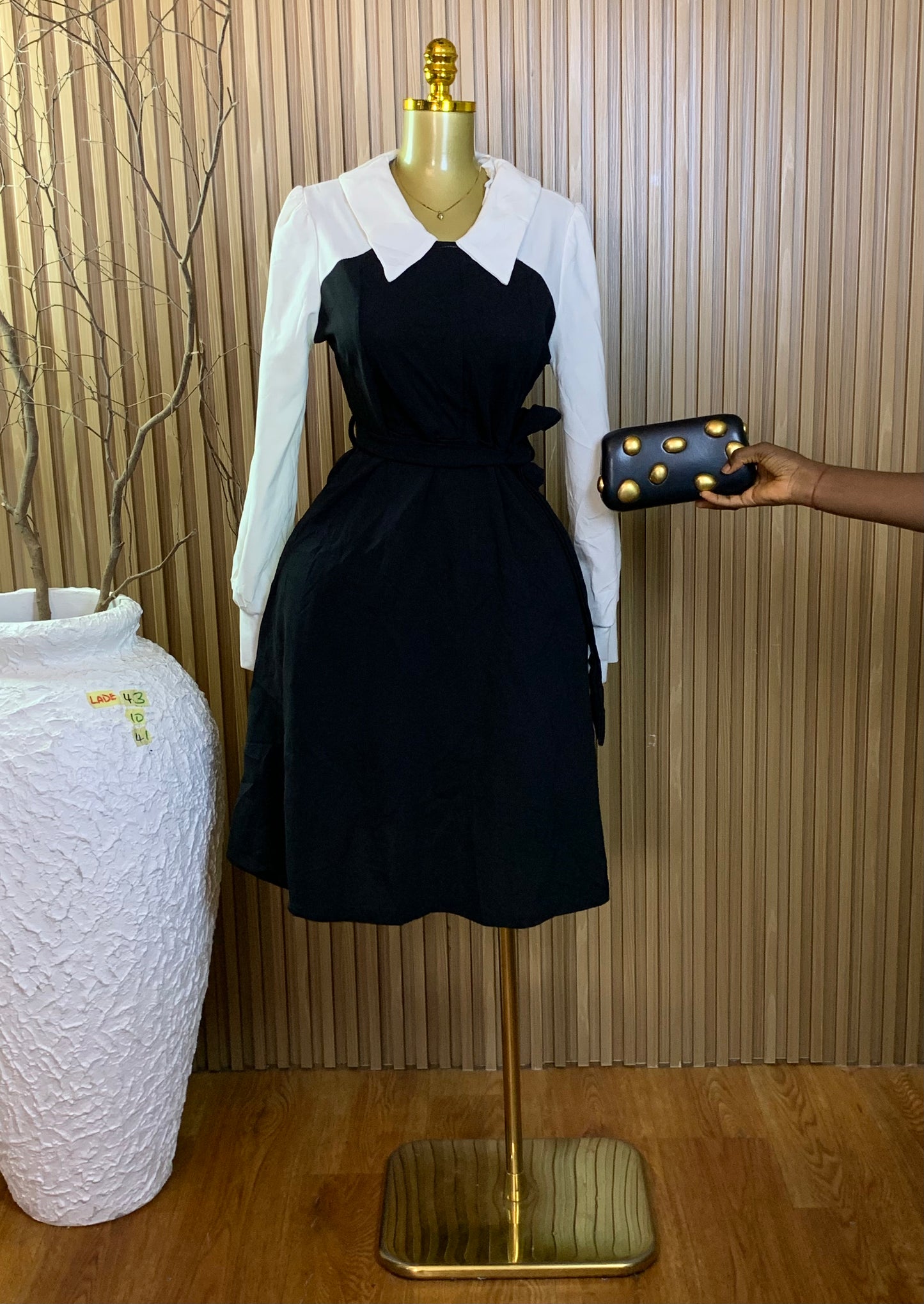 LADE43 SIZE10 Length41 white&black corporate dress