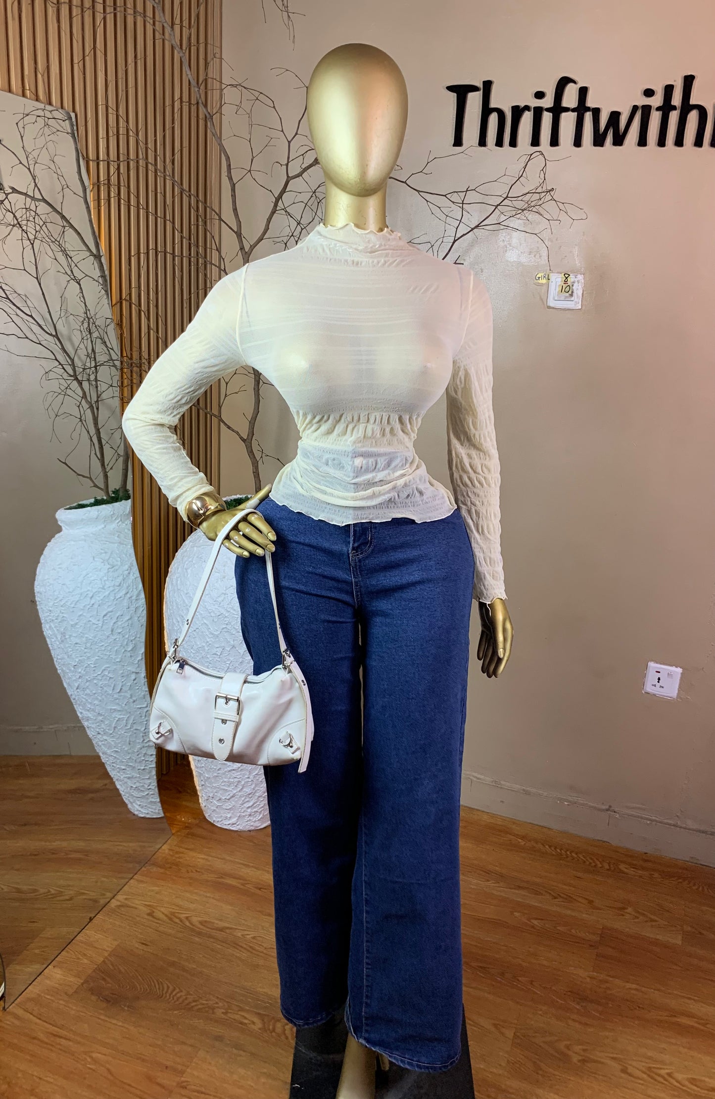 SIZE10 GIRL8 CREAM MESH TOP ONLY(Stained )