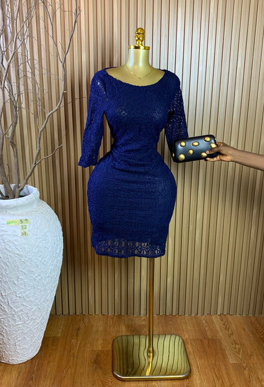 NINI39 SIZE12 Length41 navy blue dress